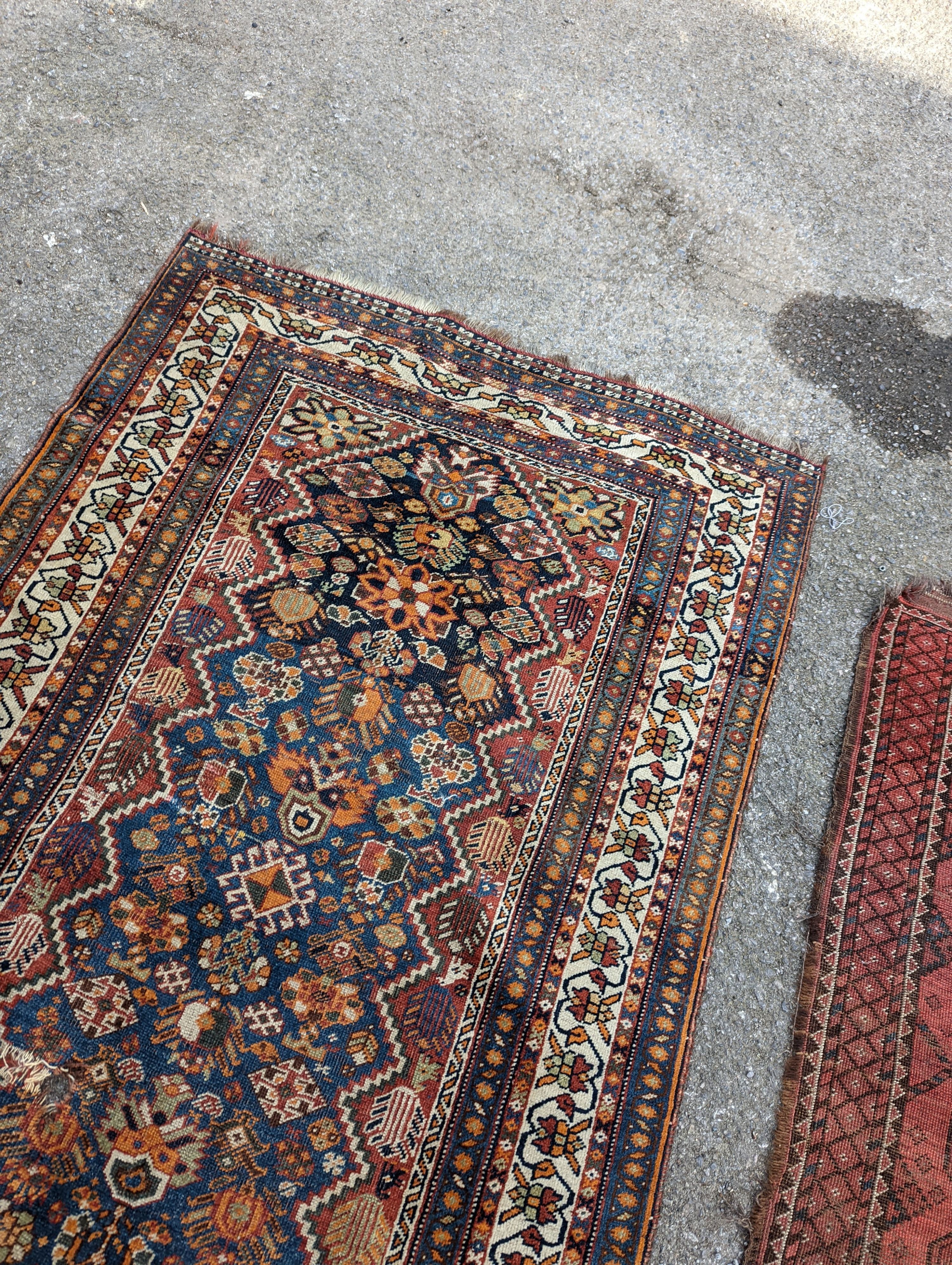 A North West Persian blue ground runner, 300 x 109 (worn and holed) a North West Persian rug, Bohara rug and mat